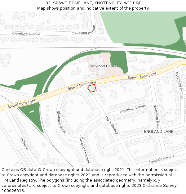 33, SPAWD BONE LANE, KNOTTINGLEY, WF11 0JF: Location map and indicative extent of plot