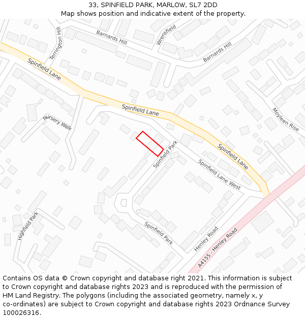 33, SPINFIELD PARK, MARLOW, SL7 2DD: Location map and indicative extent of plot