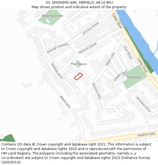 33, SPINNERS WAY, MIRFIELD, WF14 8PU: Location map and indicative extent of plot