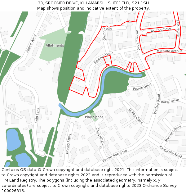 33, SPOONER DRIVE, KILLAMARSH, SHEFFIELD, S21 1SH: Location map and indicative extent of plot