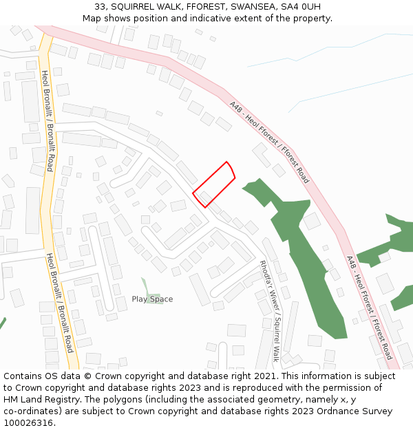 33, SQUIRREL WALK, FFOREST, SWANSEA, SA4 0UH: Location map and indicative extent of plot