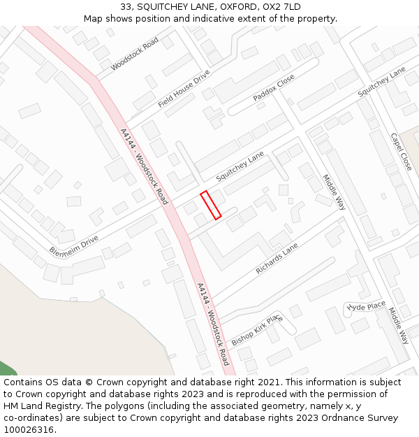 33, SQUITCHEY LANE, OXFORD, OX2 7LD: Location map and indicative extent of plot