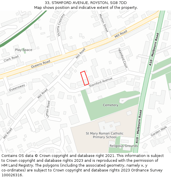 33, STAMFORD AVENUE, ROYSTON, SG8 7DD: Location map and indicative extent of plot