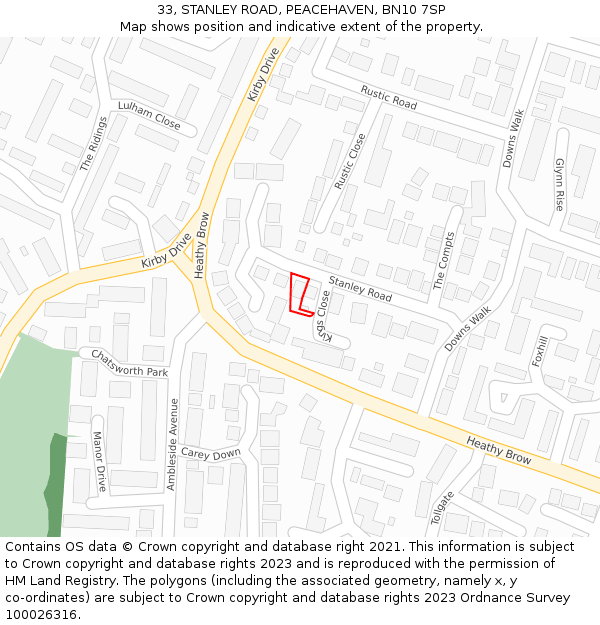 33, STANLEY ROAD, PEACEHAVEN, BN10 7SP: Location map and indicative extent of plot