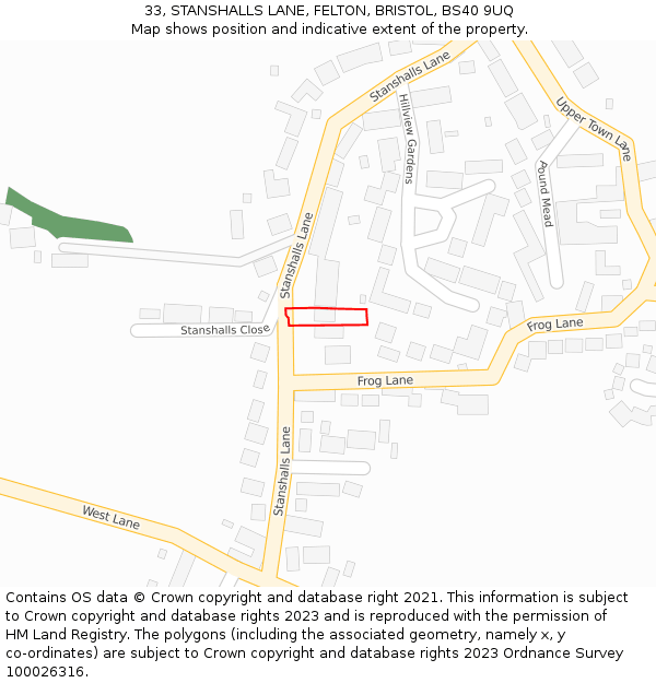 33, STANSHALLS LANE, FELTON, BRISTOL, BS40 9UQ: Location map and indicative extent of plot