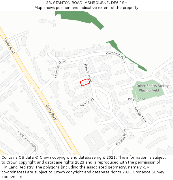 33, STANTON ROAD, ASHBOURNE, DE6 1SH: Location map and indicative extent of plot