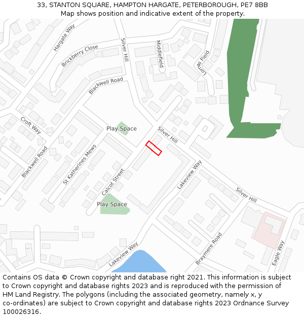 33, STANTON SQUARE, HAMPTON HARGATE, PETERBOROUGH, PE7 8BB: Location map and indicative extent of plot