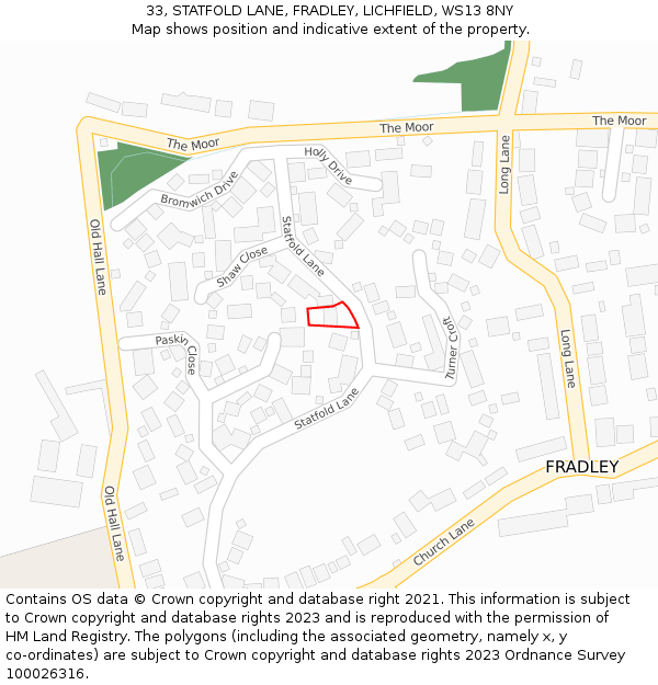 33, STATFOLD LANE, FRADLEY, LICHFIELD, WS13 8NY: Location map and indicative extent of plot