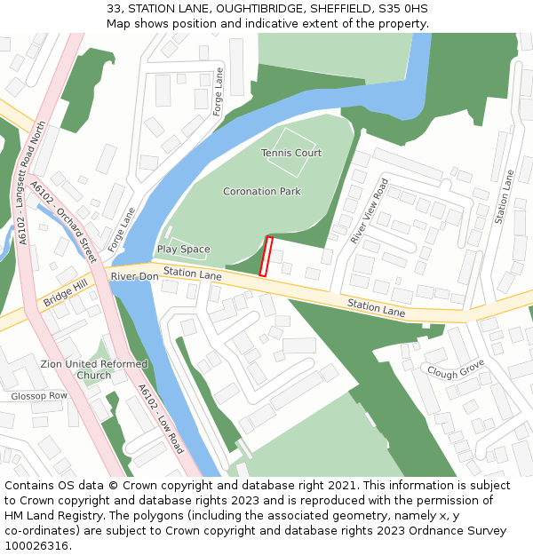 33, STATION LANE, OUGHTIBRIDGE, SHEFFIELD, S35 0HS: Location map and indicative extent of plot