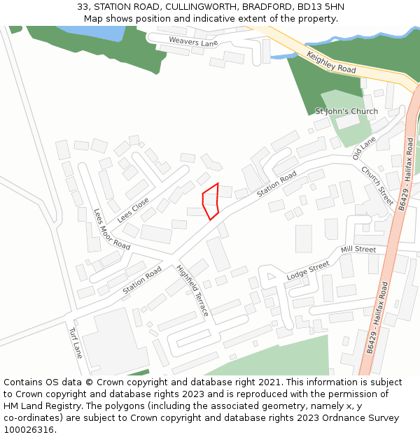 33, STATION ROAD, CULLINGWORTH, BRADFORD, BD13 5HN: Location map and indicative extent of plot