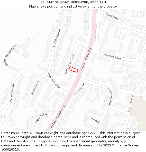 33, STATION ROAD, PERSHORE, WR10 1PN: Location map and indicative extent of plot