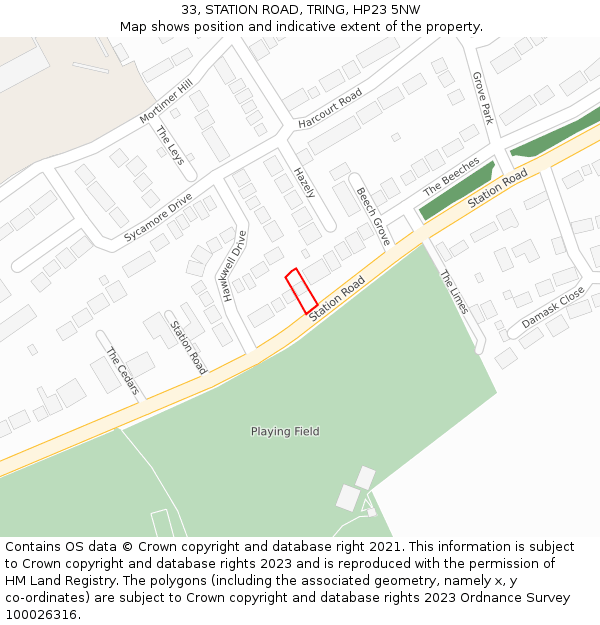 33, STATION ROAD, TRING, HP23 5NW: Location map and indicative extent of plot