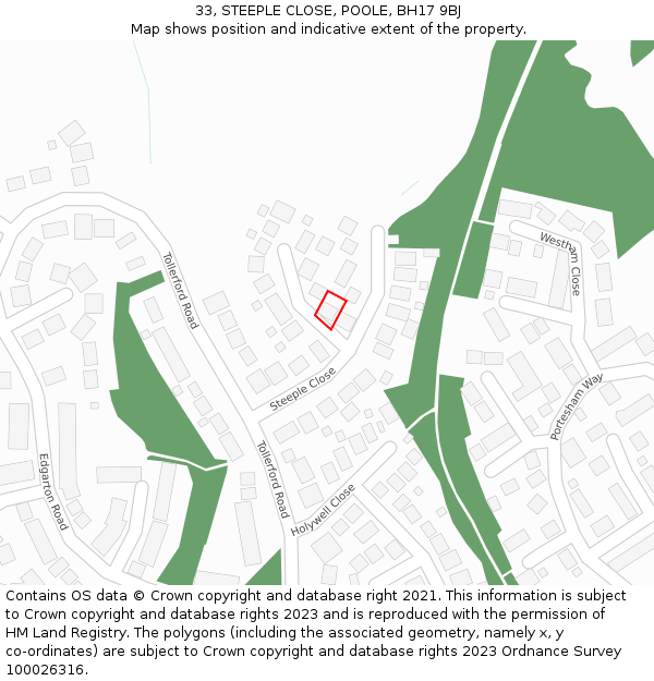 33, STEEPLE CLOSE, POOLE, BH17 9BJ: Location map and indicative extent of plot