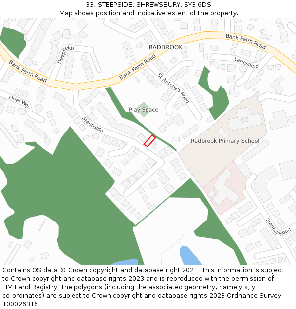 33, STEEPSIDE, SHREWSBURY, SY3 6DS: Location map and indicative extent of plot