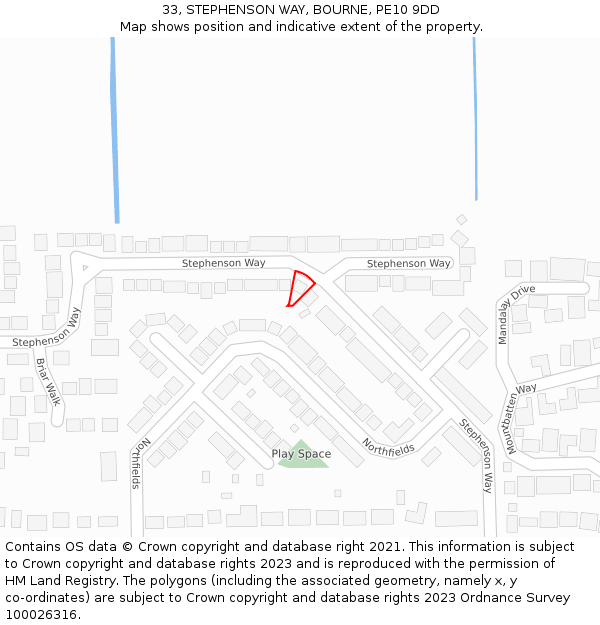 33, STEPHENSON WAY, BOURNE, PE10 9DD: Location map and indicative extent of plot