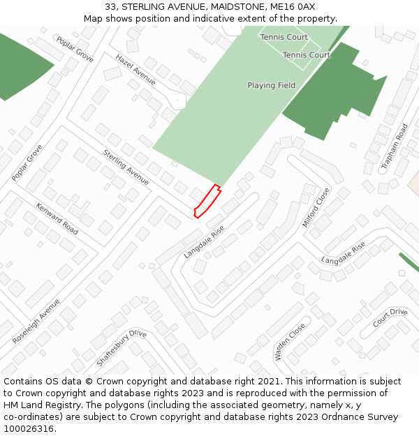 33, STERLING AVENUE, MAIDSTONE, ME16 0AX: Location map and indicative extent of plot