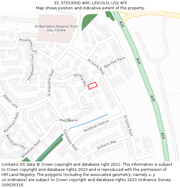 33, STOCKING WAY, LINCOLN, LN2 4FX: Location map and indicative extent of plot