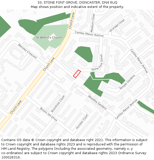 33, STONE FONT GROVE, DONCASTER, DN4 6UQ: Location map and indicative extent of plot