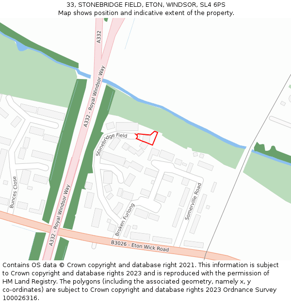 33, STONEBRIDGE FIELD, ETON, WINDSOR, SL4 6PS: Location map and indicative extent of plot