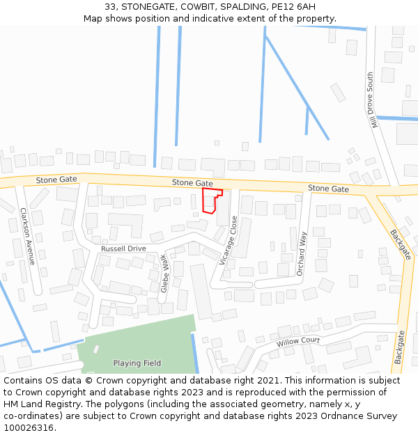 33, STONEGATE, COWBIT, SPALDING, PE12 6AH: Location map and indicative extent of plot