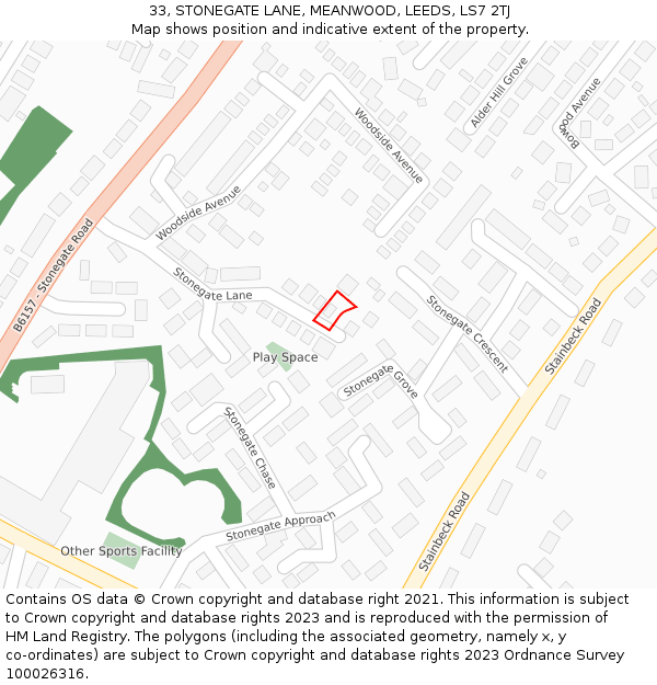 33, STONEGATE LANE, MEANWOOD, LEEDS, LS7 2TJ: Location map and indicative extent of plot