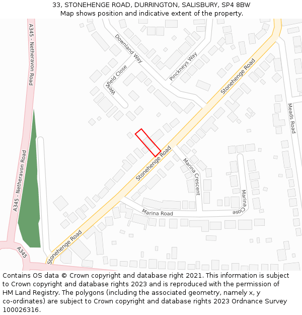 33, STONEHENGE ROAD, DURRINGTON, SALISBURY, SP4 8BW: Location map and indicative extent of plot