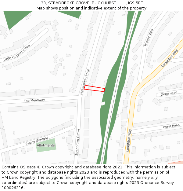 33, STRADBROKE GROVE, BUCKHURST HILL, IG9 5PE: Location map and indicative extent of plot