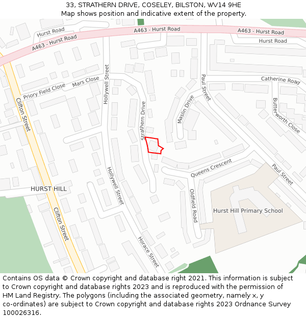 33, STRATHERN DRIVE, COSELEY, BILSTON, WV14 9HE: Location map and indicative extent of plot