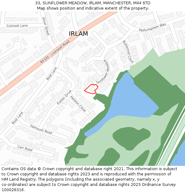 33, SUNFLOWER MEADOW, IRLAM, MANCHESTER, M44 6TD: Location map and indicative extent of plot