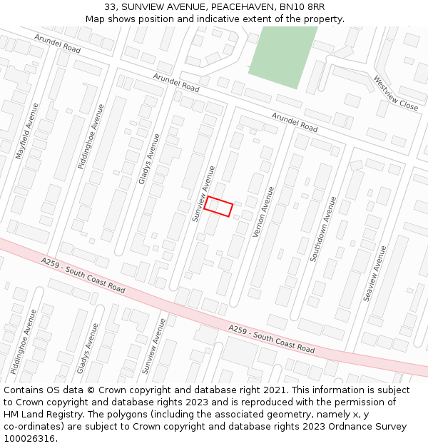 33, SUNVIEW AVENUE, PEACEHAVEN, BN10 8RR: Location map and indicative extent of plot