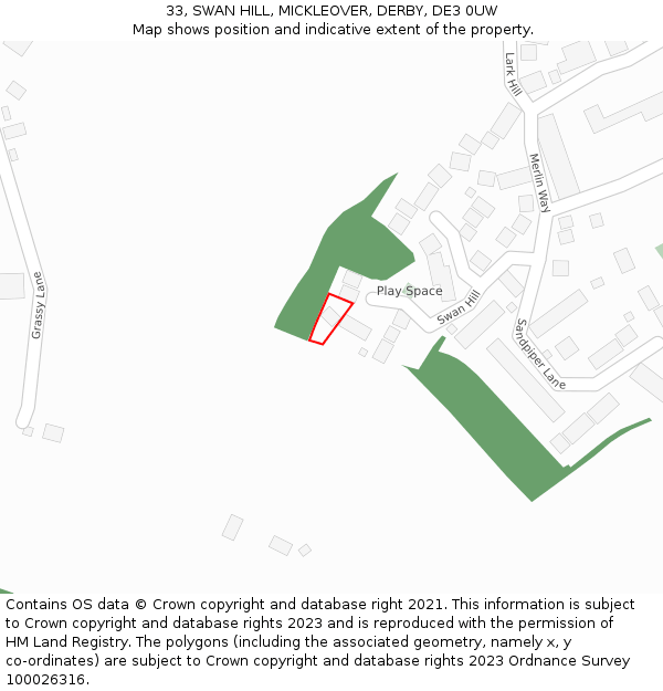 33, SWAN HILL, MICKLEOVER, DERBY, DE3 0UW: Location map and indicative extent of plot