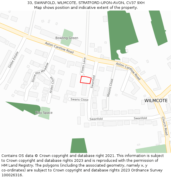 33, SWANFOLD, WILMCOTE, STRATFORD-UPON-AVON, CV37 9XH: Location map and indicative extent of plot