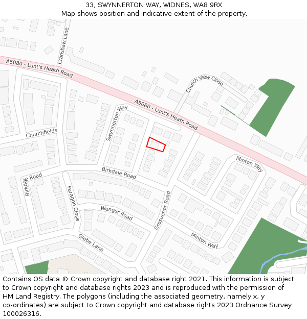 33, SWYNNERTON WAY, WIDNES, WA8 9RX: Location map and indicative extent of plot