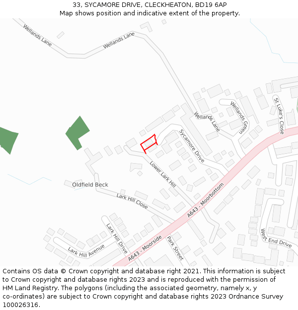 33, SYCAMORE DRIVE, CLECKHEATON, BD19 6AP: Location map and indicative extent of plot