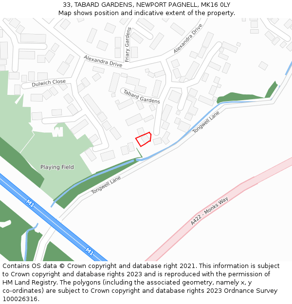 33, TABARD GARDENS, NEWPORT PAGNELL, MK16 0LY: Location map and indicative extent of plot