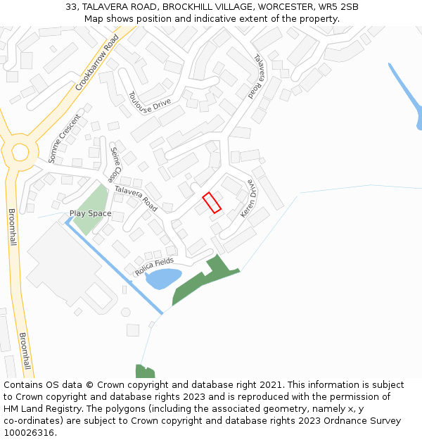 33, TALAVERA ROAD, BROCKHILL VILLAGE, WORCESTER, WR5 2SB: Location map and indicative extent of plot