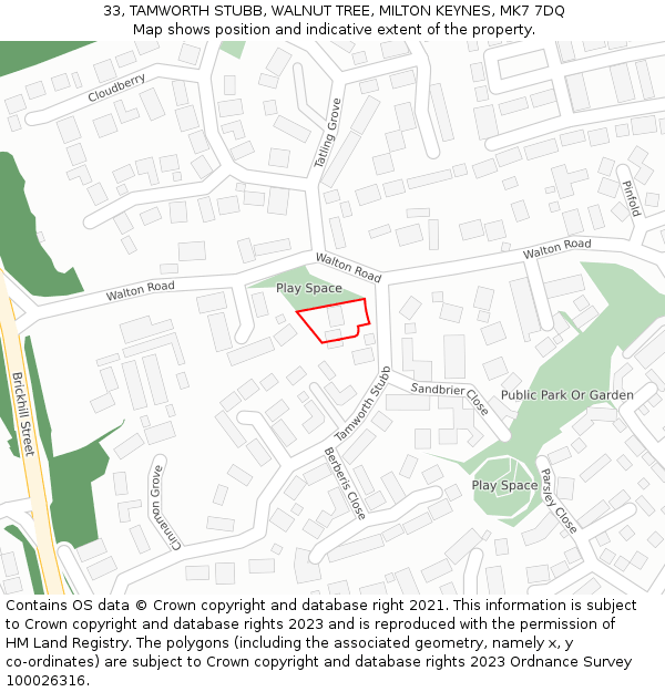 33, TAMWORTH STUBB, WALNUT TREE, MILTON KEYNES, MK7 7DQ: Location map and indicative extent of plot