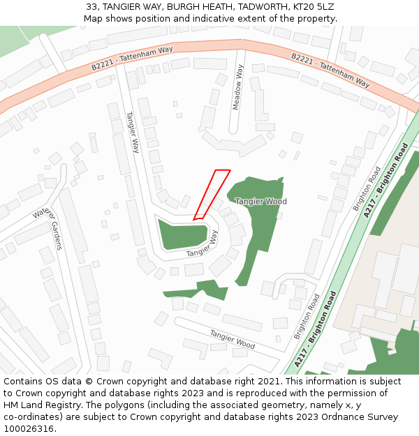 33, TANGIER WAY, BURGH HEATH, TADWORTH, KT20 5LZ: Location map and indicative extent of plot