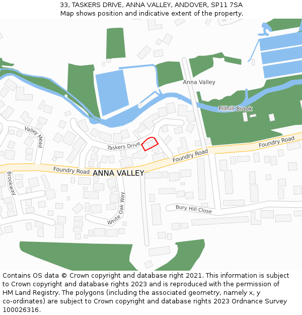 33, TASKERS DRIVE, ANNA VALLEY, ANDOVER, SP11 7SA: Location map and indicative extent of plot