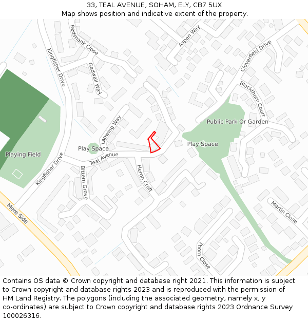 33, TEAL AVENUE, SOHAM, ELY, CB7 5UX: Location map and indicative extent of plot