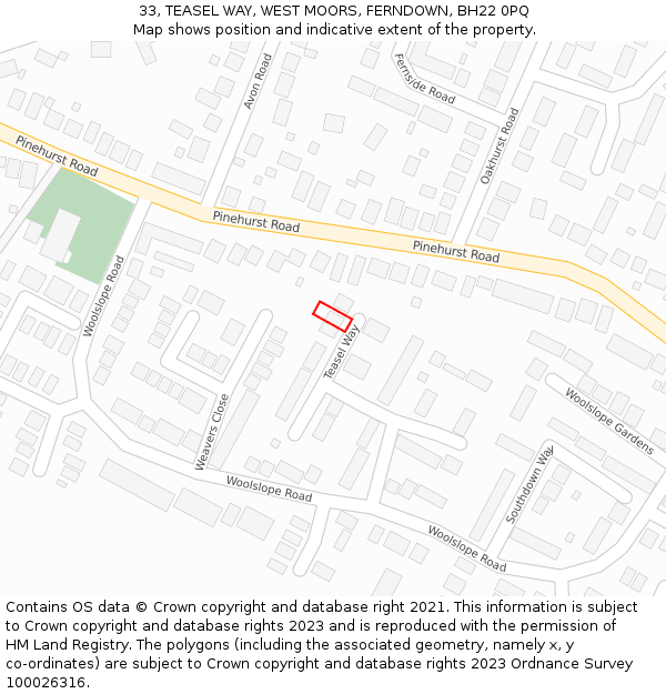 33, TEASEL WAY, WEST MOORS, FERNDOWN, BH22 0PQ: Location map and indicative extent of plot