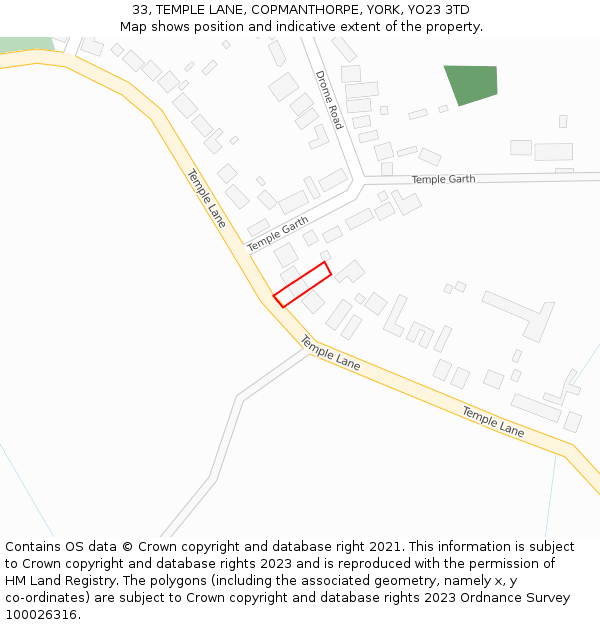 33, TEMPLE LANE, COPMANTHORPE, YORK, YO23 3TD: Location map and indicative extent of plot