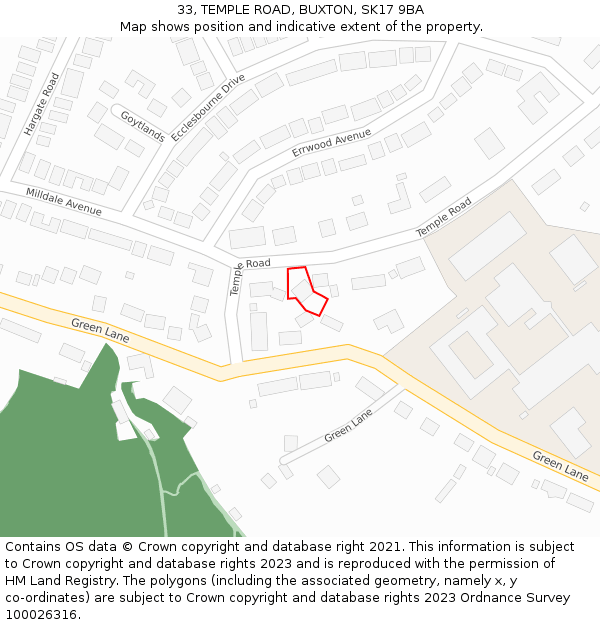 33, TEMPLE ROAD, BUXTON, SK17 9BA: Location map and indicative extent of plot