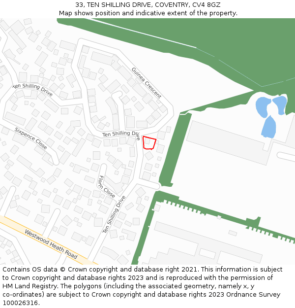 33, TEN SHILLING DRIVE, COVENTRY, CV4 8GZ: Location map and indicative extent of plot