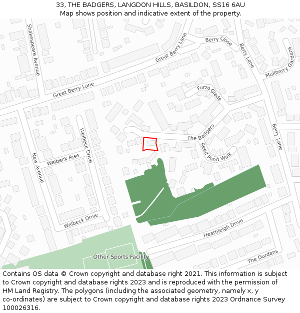 33, THE BADGERS, LANGDON HILLS, BASILDON, SS16 6AU: Location map and indicative extent of plot