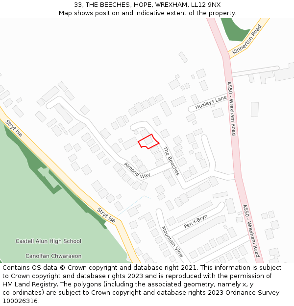 33, THE BEECHES, HOPE, WREXHAM, LL12 9NX: Location map and indicative extent of plot