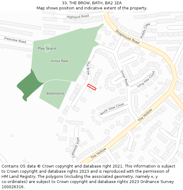 33, THE BROW, BATH, BA2 1EA: Location map and indicative extent of plot