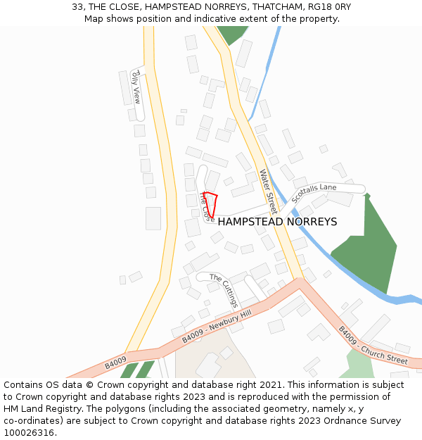 33, THE CLOSE, HAMPSTEAD NORREYS, THATCHAM, RG18 0RY: Location map and indicative extent of plot