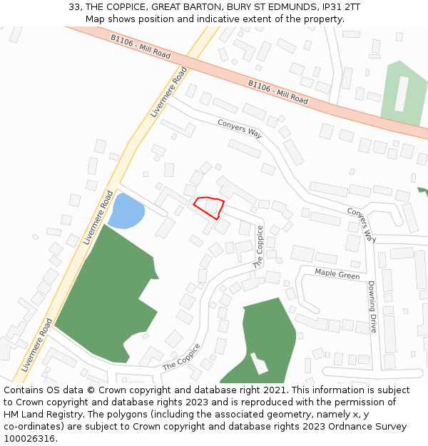 33, THE COPPICE, GREAT BARTON, BURY ST EDMUNDS, IP31 2TT: Location map and indicative extent of plot