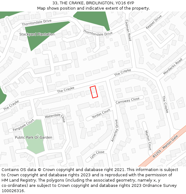 33, THE CRAYKE, BRIDLINGTON, YO16 6YP: Location map and indicative extent of plot